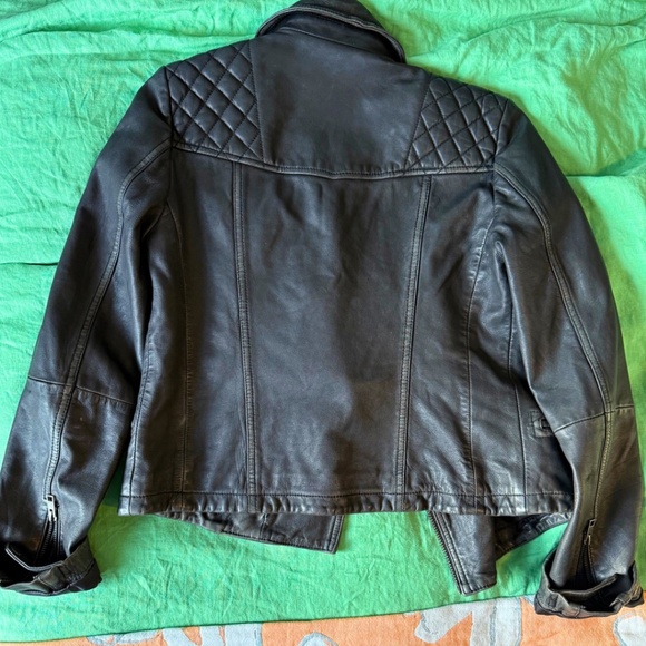 All Saints Cargo Distressed Leather Biker Jacket - Picture 2 of 5